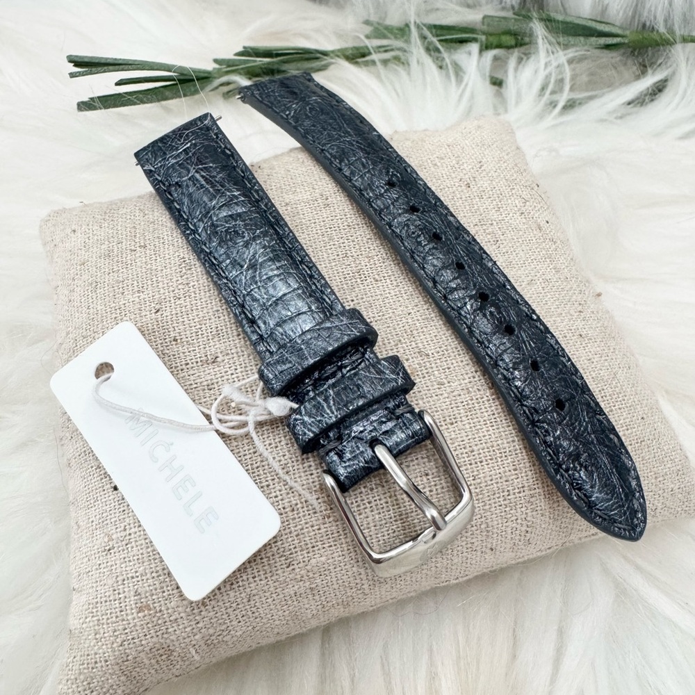 NEW wTags Michele 16MM Ostrich Leather Watch Band Shadow Grey - Picture 2 of 7